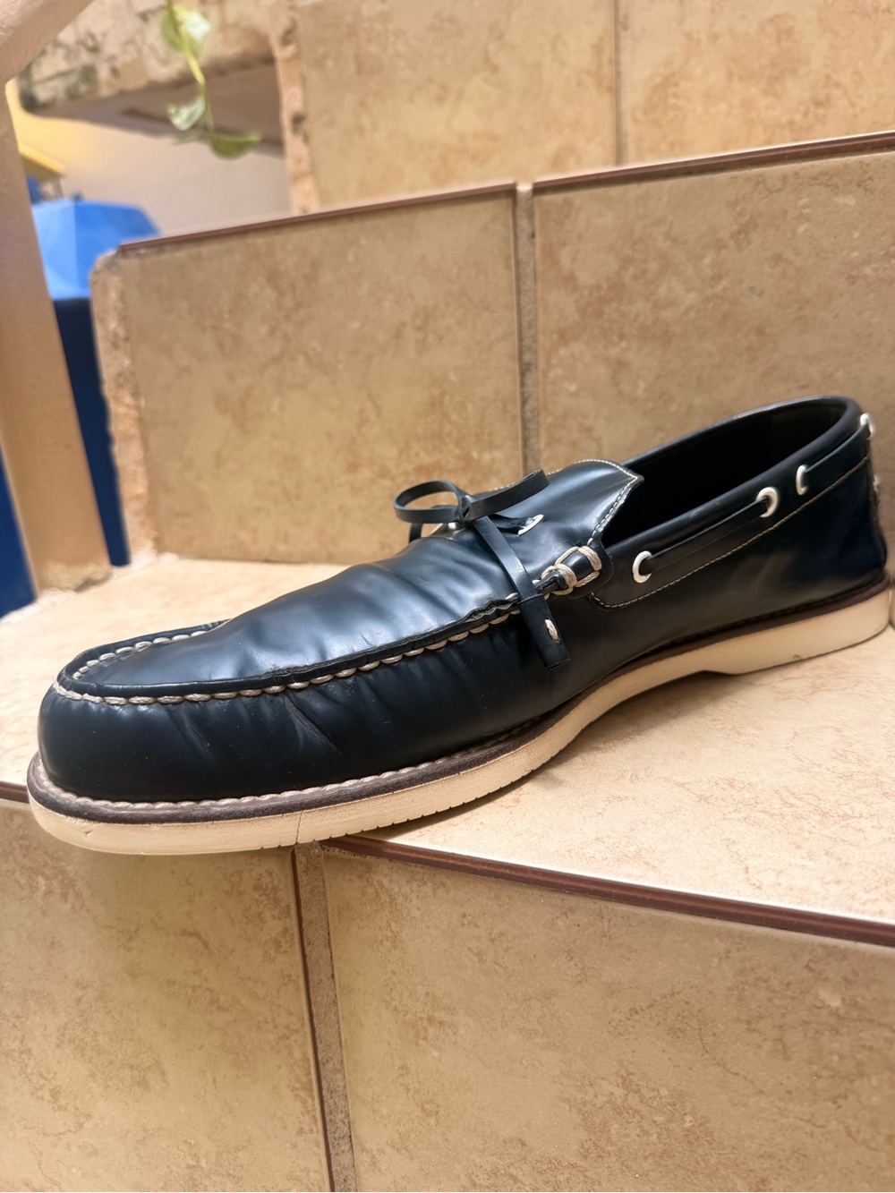 Louis Vuitton Men's Navy Blue Leather Moccasin Loafers with LV Hardware - Picture 9 of 10